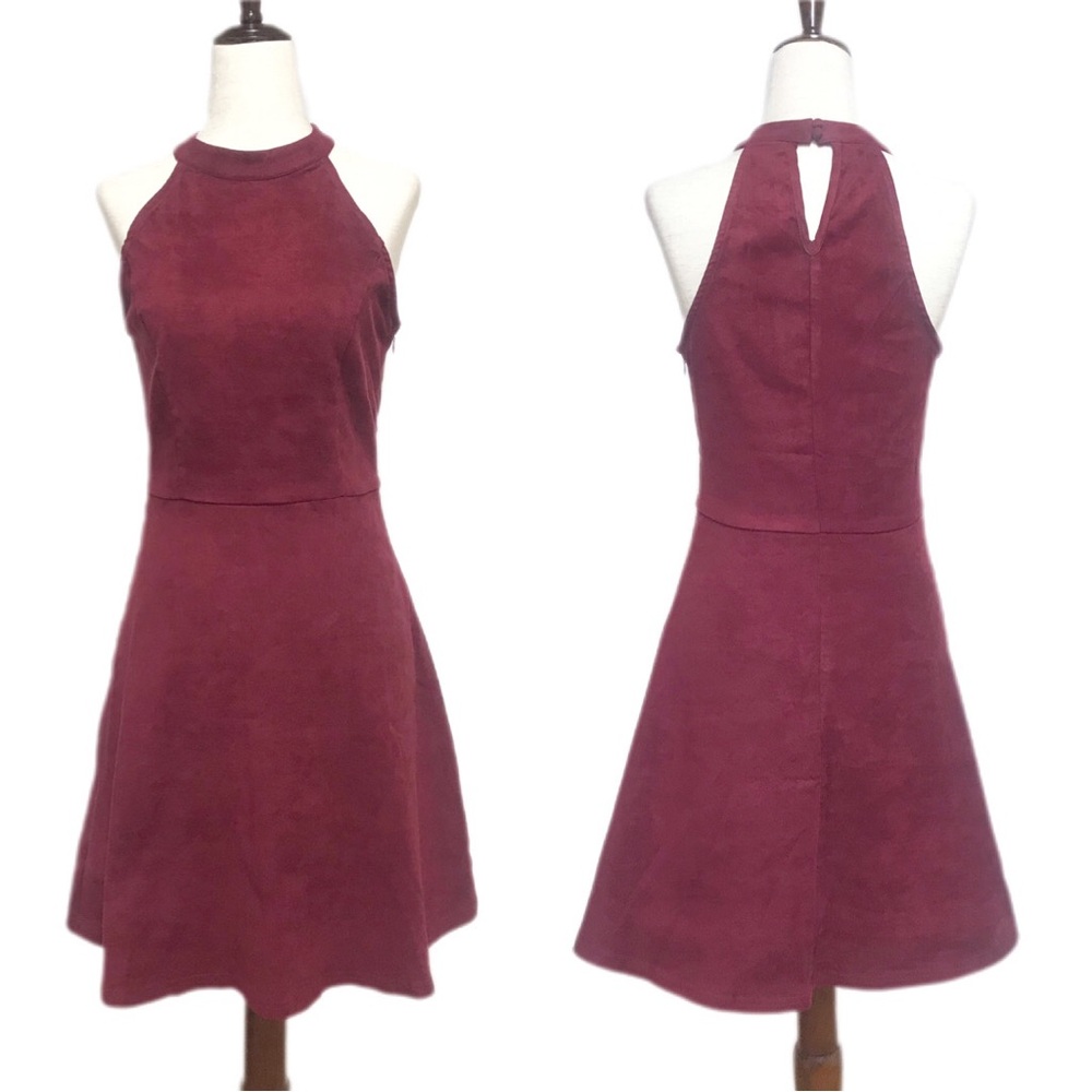 ALTAR"D STATE Burgundy Faux Suede Halter Mini Dress Size Small Sleeveless‎ Fall